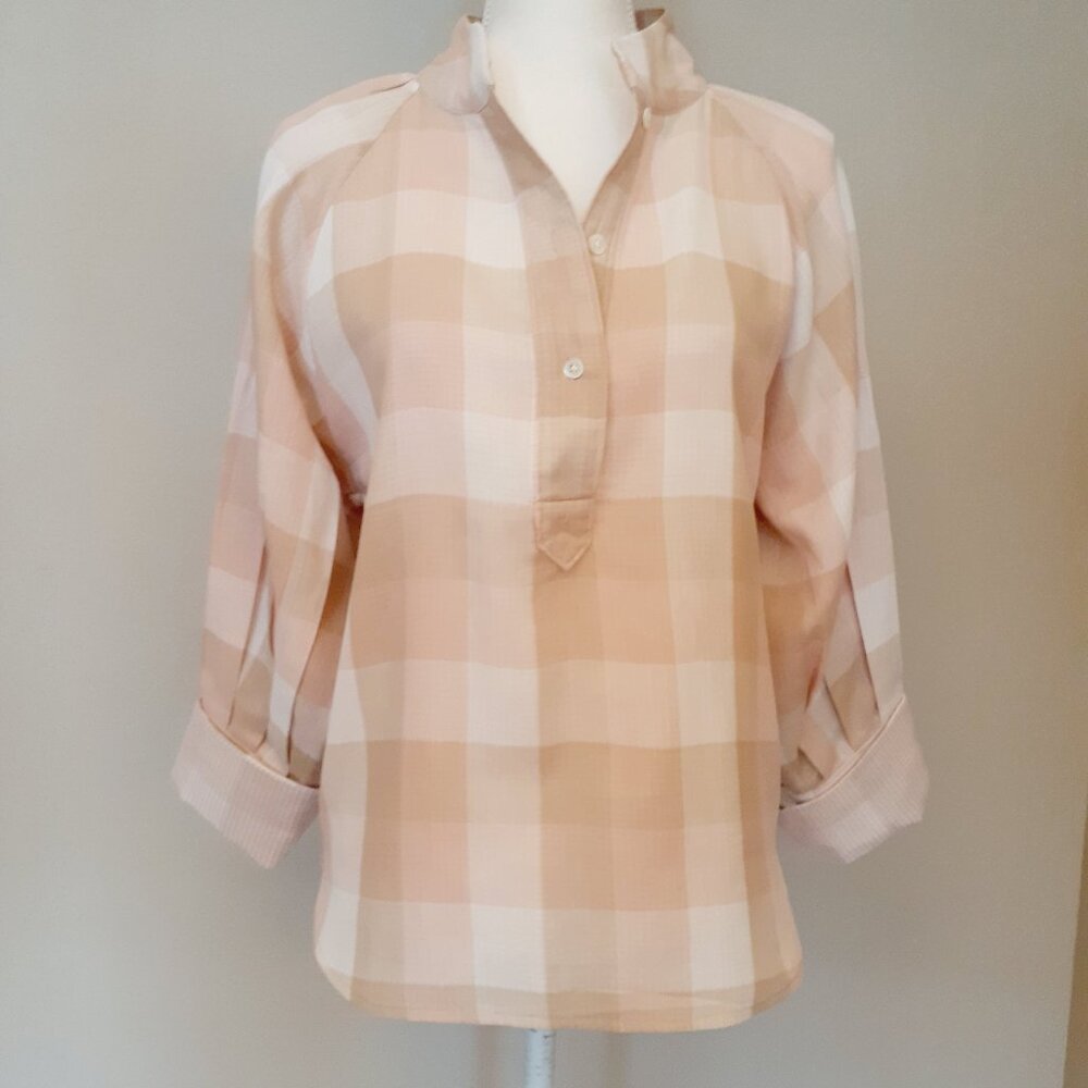 Joie Plaid & Gingham Pop-Over Blouse